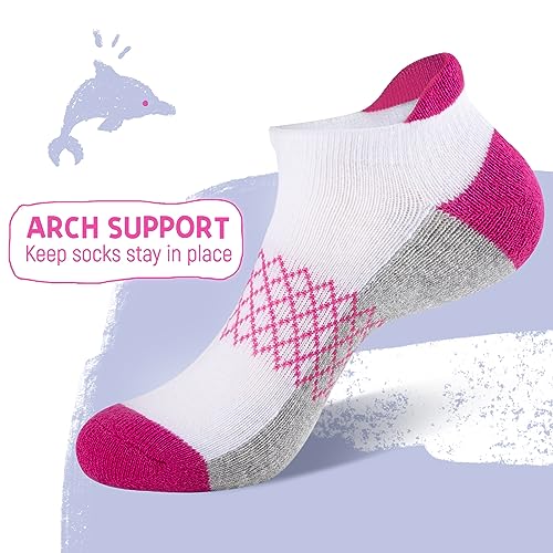 Girls Ankle Athletic Socks 12 Pairs - Cushioned Sole, Sizes 4-6, 8-10, 6-8 Years - White, Variation of 7-10 Years
