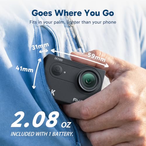 AKASO EK7000 4K Action Camera with 20MP Waterproof 131FT & Deep Black Variation