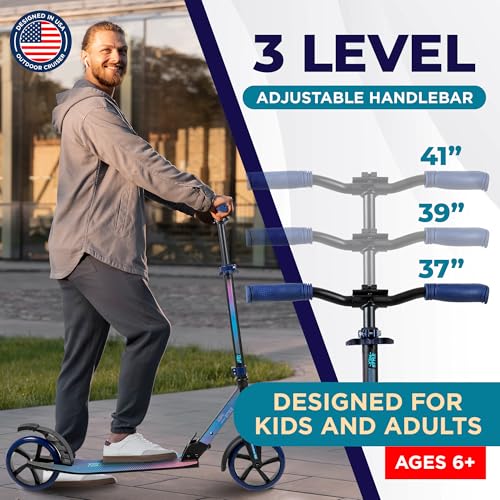 Outdoor Cruiser Foldable Kick Scooter for Kids Adults Blue & Black 8-Inch Wheels