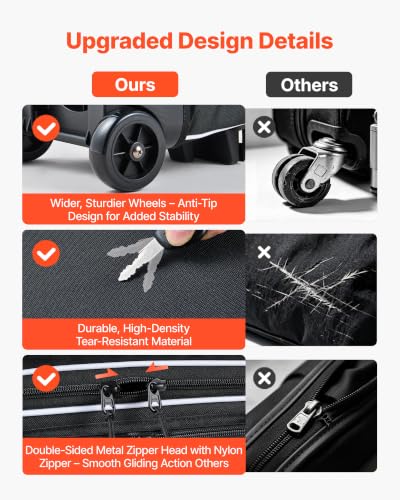 VEVOR Black 3-Ball Bowling Bag Double Roller with Shoe Compartment