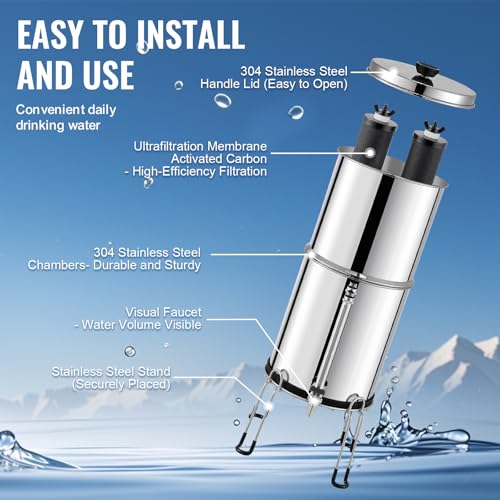 Gravity-Fed Water Filter System 2.25G Stainless Steel Countertop with Water Level Indicator