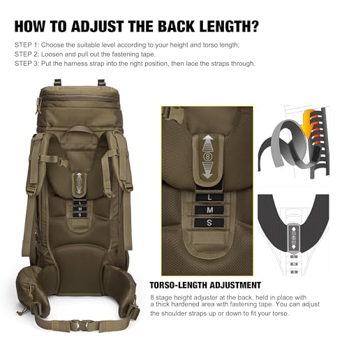 Mardingtop 75L Military Tactical Hiking Backpack Khaki with Hydration & MOLLE System