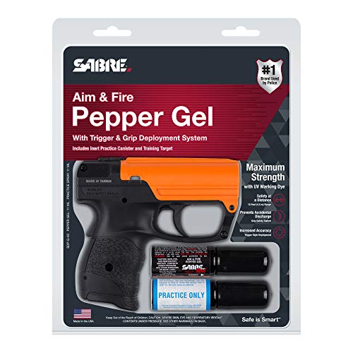 SABRE Aim and Fire Pepper Gel with Trigger and Grip Deployment System, 15-Foot (4.5-Meter) Range, Gel is Safer