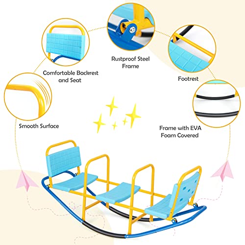 Blue Costzon 2-in-1 Kids Seesaw & Rocking Chair, Outdoor Toddler Playground Equipment