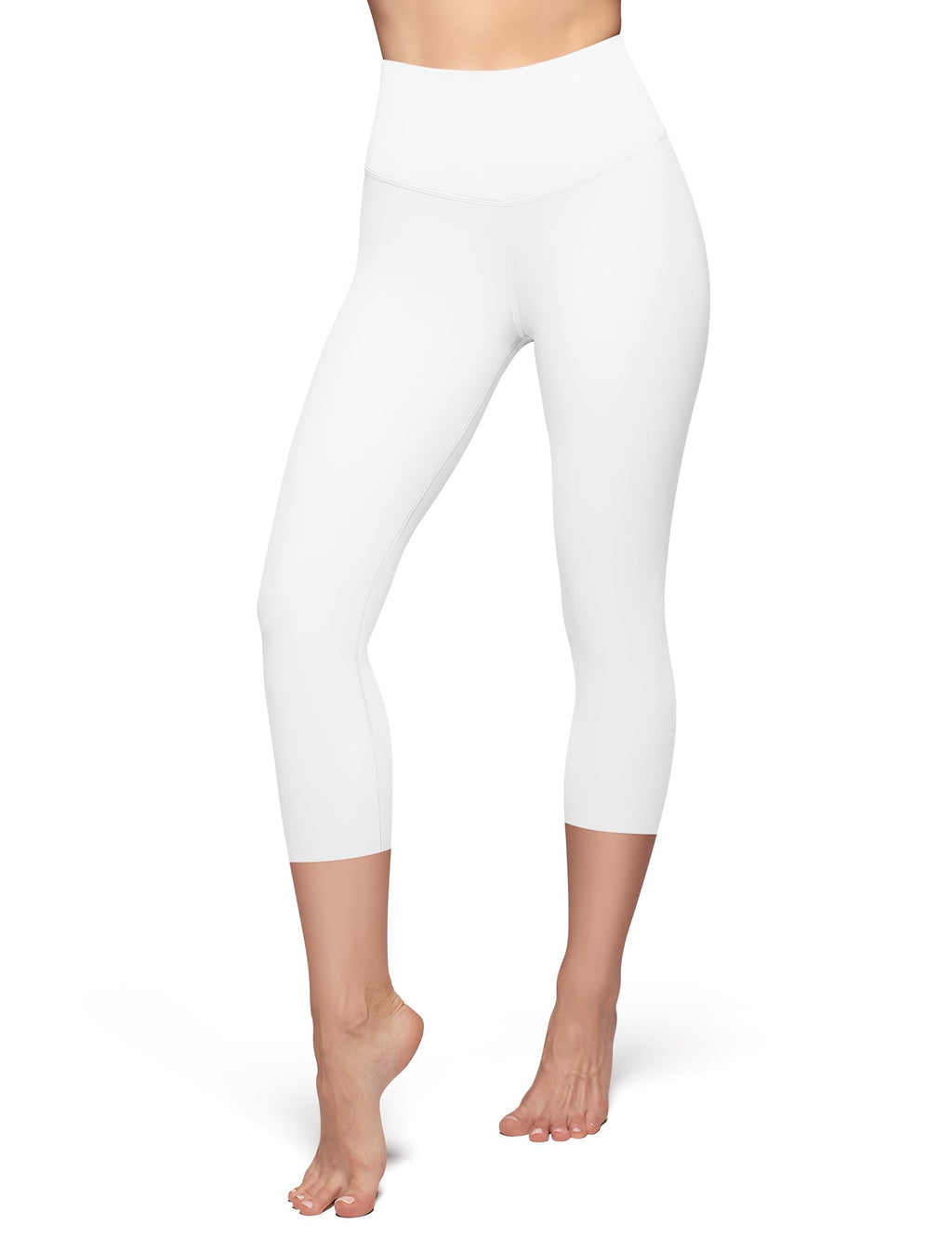 High Waisted Capri Leggings for Women - Tummy Control Soft Yoga Pants for Workout Running No See Through Plus Size White