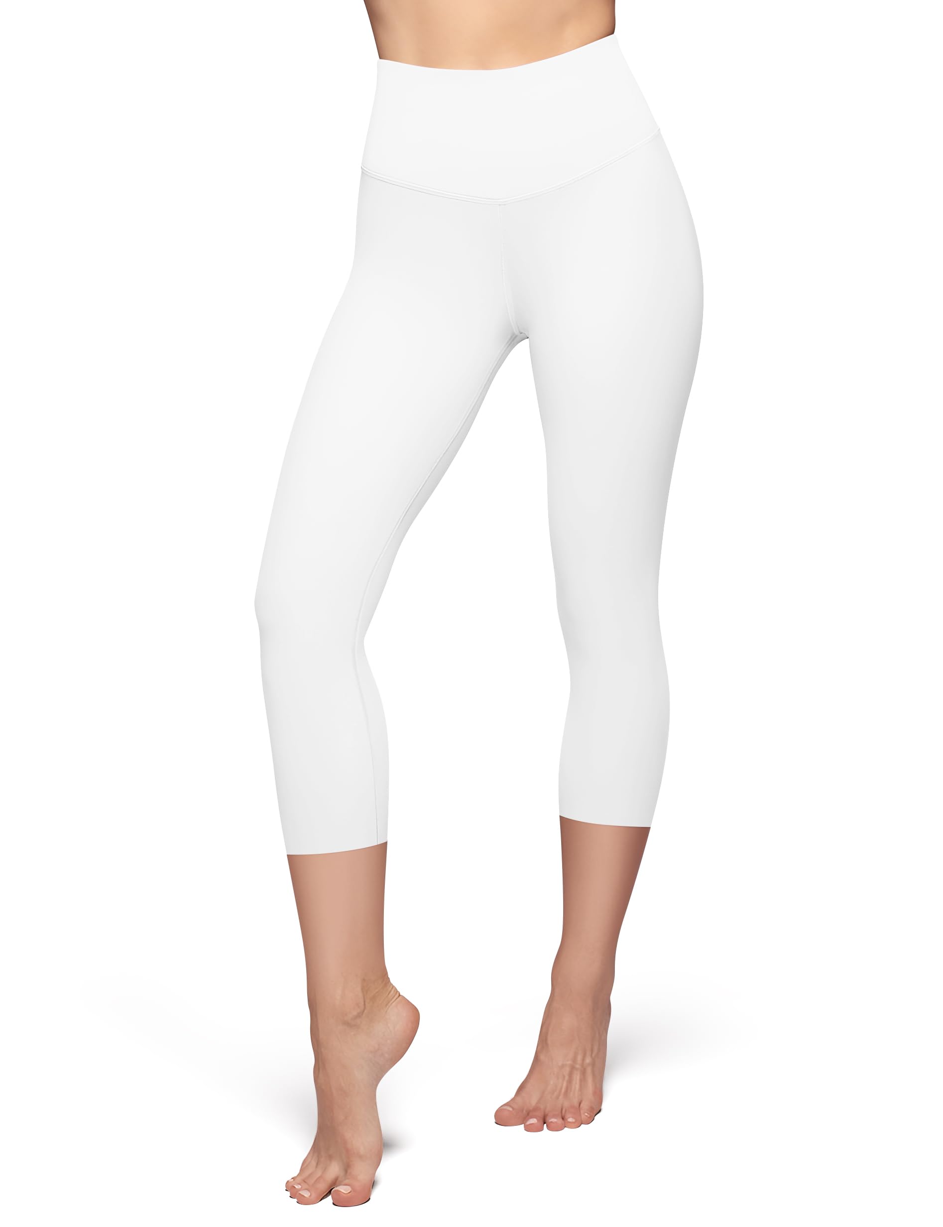 High Waisted Capri Leggings for Women - Tummy Control Soft Yoga Pants for Workout Running No See Through Plus Size White