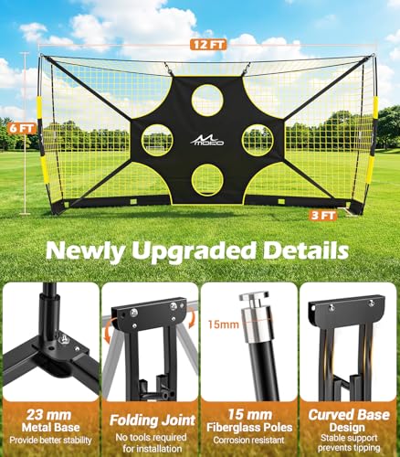 MoKo 12x6 FT Soccer Goal with Yellow Precision Target, Portable Indoor & Outdoor Training Net