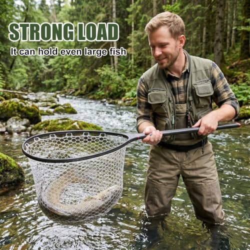 Carbon Fiber Fly Fishing Net with 37.3-Inch Handle, Floating Trout Landing Net
