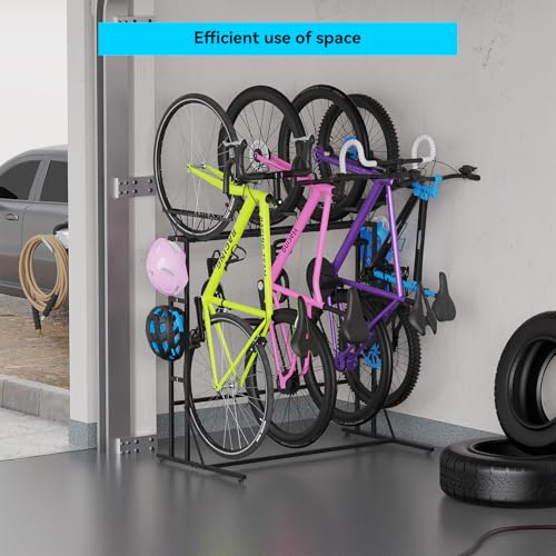 YBING Freestanding Bike Rack Garage - Vertical 4 Bike Storage Stand