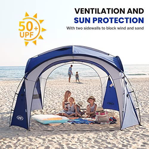 8 x 8 ft Blue Beach Tent with Side Wall Pop-up Canopy UPF50+ Sun Shelter Waterproof