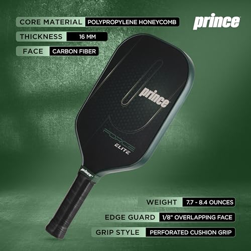 Prince Phantom Elite Elongated Pickleball Paddle - Green, Lightweight & Durable