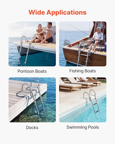 VEVOR 3 Steps Stainless Steel Boat Ladder - Telescoping Folding Swim Deck Accessory