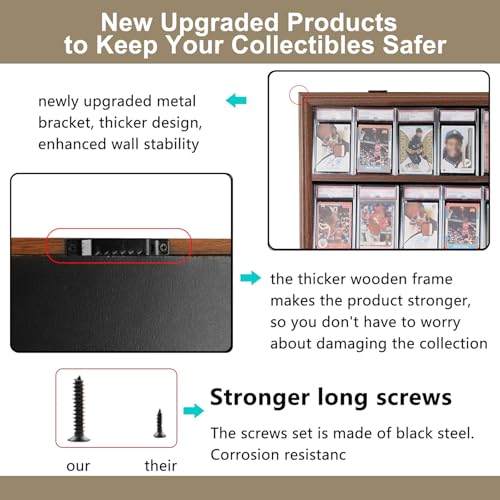 Wall Mount Walnut Baseball Card Display Case - 35 Graded Cards, Large Vertical Variation