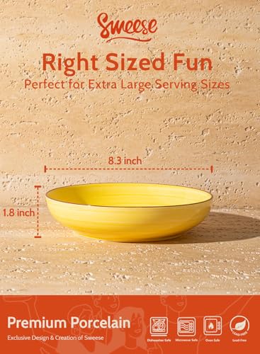 Sweese 6-Pack Ceramic Pasta Bowls - Multicolor, 30oz Large Salad Plates