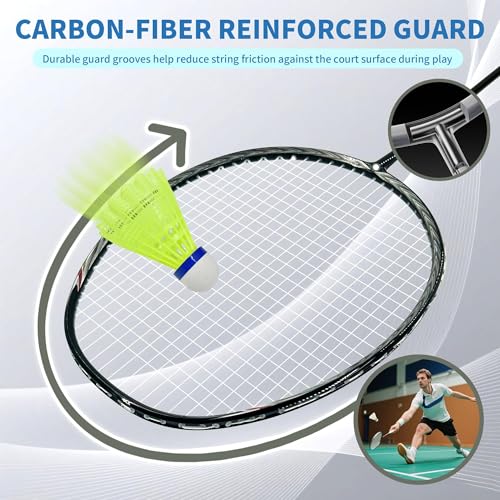 Senston N80 Carbon Fiber Badminton Racket Black+Blue, 79g Lightweight Set