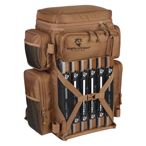 Heavy Duty Fishing Tackle Backpack with 6 Trays & Rod Holders - Open Access Design