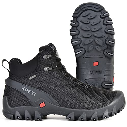 Men's Hiking Boots - XPETI TERRA Mid Waterproof Outdoor Footwear Black 10