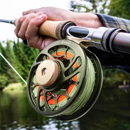 Fly Fishing Reel - CNC Machined Aluminum Alloy, Pre-Spooled, Olive Green, 5/6wt