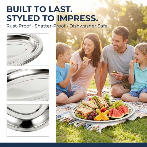 6 Pack 14-Inch Stainless Steel Oval Serving Platters - Elegant & Durable