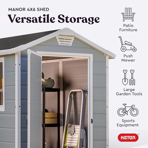Keter Manor 4x6 Resin Outdoor Storage Shed - Weatherproof Garden & Patio Organizer