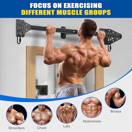 Kipika 32 Inch Wall Mounted Pull Up Bar - Heavy Duty 500 LB Capacity Doorway Chin Up Bar with Resistance Band Hooks for Full Body Workout