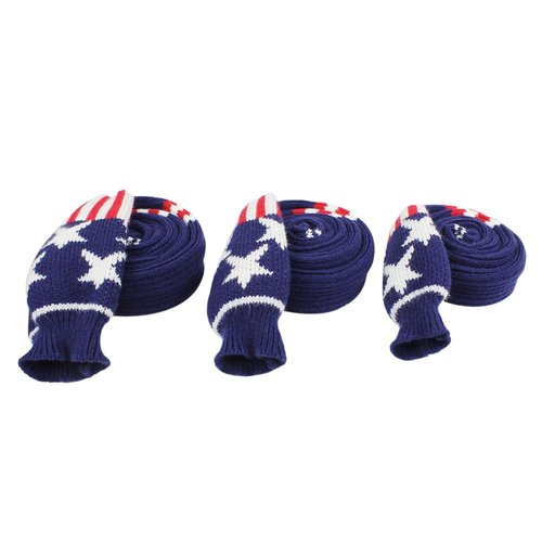 Scott Edward Knitted Golf Club Cover Long Full Coverage Golf Club Cover Set of 3 Fits Well Driver(460cc) Fairway Wood and Hybrid(UT) Golf Club Protector for Male/Female on Blue Star Stripe Style