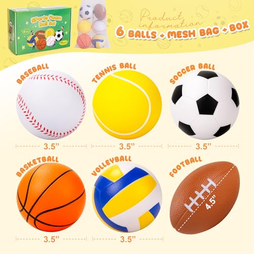Kids Foam Ball Set - 6 Soft 3.5 Inch Sports Balls for Indoor & Outdoor Play - Variation of THIS listing