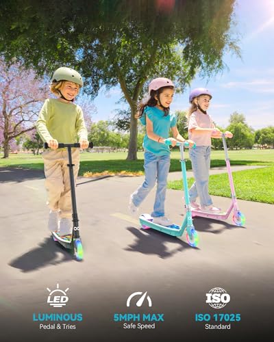 Kids Electric Scooter Gyroor KS2 Aqua Blue with LED Wheels, 5 MPH, Ages 3-8