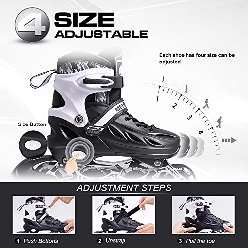 METROLLER Adjustable Inline Skates for Kids & Adults, Black XL (7-10 US) with Illuminated Wheels