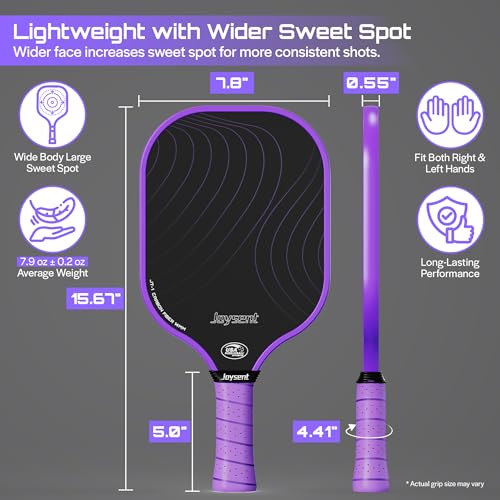 Purple Pickleball Paddles Set of 2 USAPA Approved Carbon Fiber Lightweight Rackets with 4 Balls and Bag