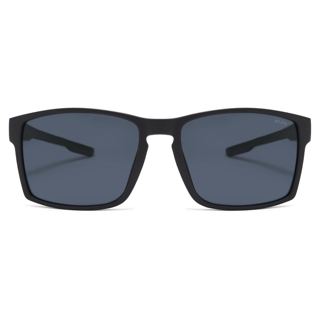 SOJOS Polarized Sunglasses for Driving, Outdoor Sports - Square UV Protection Shades Men Women, Matte Black/Grey