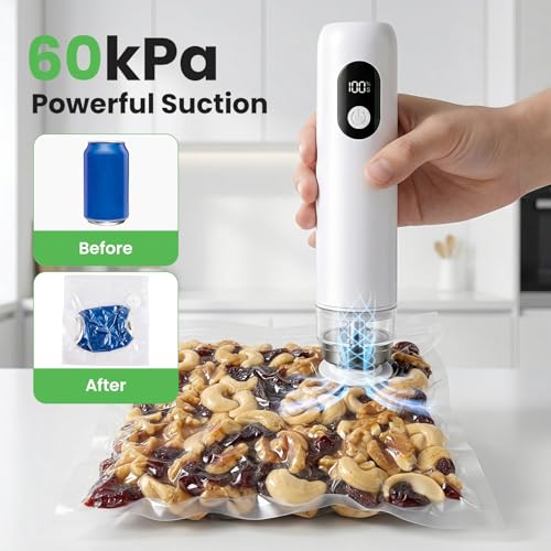 ROUUO White Handheld Food Vacuum Sealer with USB-C & Reusable Bags, Compact Portable