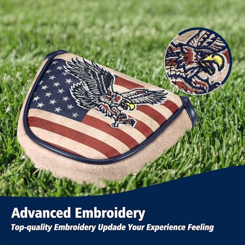 Golf Club Head Cover - Mallet Putter Cover with US Flag Embroidery - Fits Most Putters