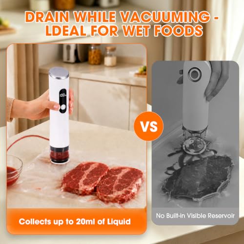 Rechargeable Handheld Vacuum Sealer for Food - Cordless, Auto Shut-Off, Wet & Dry Sealing