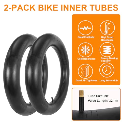 RUHUO 2-Pack 20x4.0 Fat Bike Tires & Inner Tubes Set - Black, Versatile for Mountain & Electric Bikes, Foldable