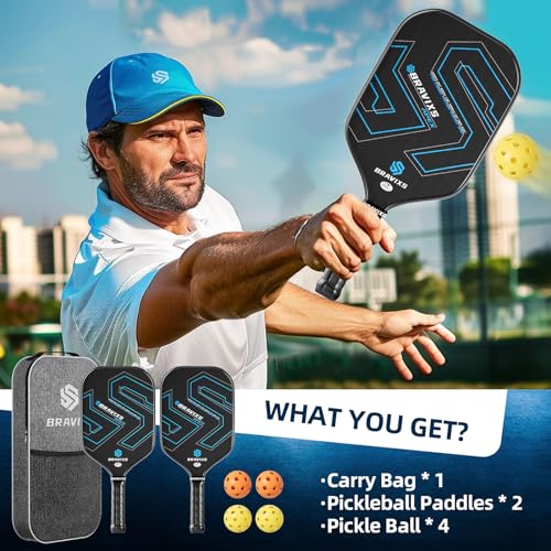 Blue Pickleball Paddles Set of 2 - USAPA Approved T700 Carbon Fiber Rackets with 4 Balls & Bag
