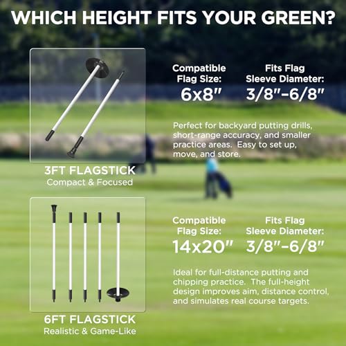 KINGTOP 3ft White Fiberglass Golf Flagpole Set with Retrieval Base - 4 Pack for Practice & Backyard Golf
