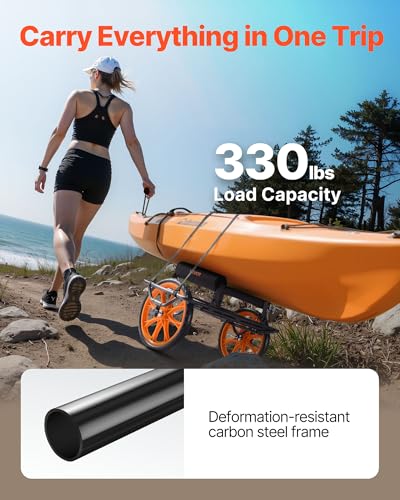 All-Terrain Kayak Cart with 15-Inch No-Flat Rubber Tires - Supports 330lbs