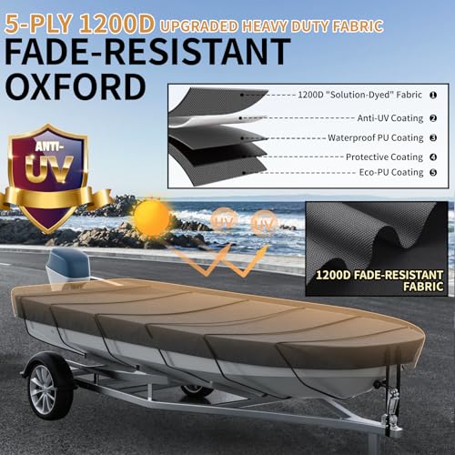 VINPATIO 10-12ft Flat Bow Jon Boat Cover Waterproof Heavy Duty UV Fade Resistant Grey
