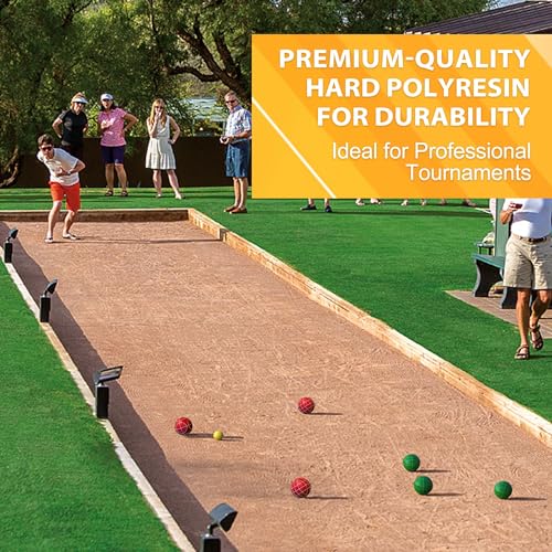 JOLORLY Professional 107mm Bocce Ball Set - Regulation Size & Weight for Tournaments, Red & Green, 8 Balls + Accessories