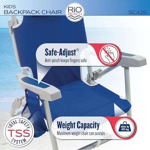 Rio Beach Kid's 5-Position Lay Flat Backpack Beach Chair - Blue