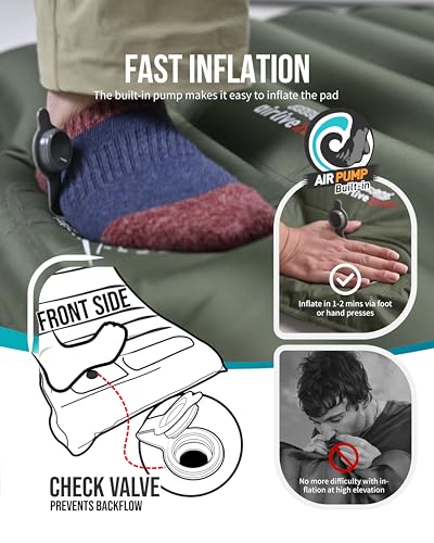 Extra Thick Wide Sleeping Pad with Built-in Pump - Capulet Olive Variation