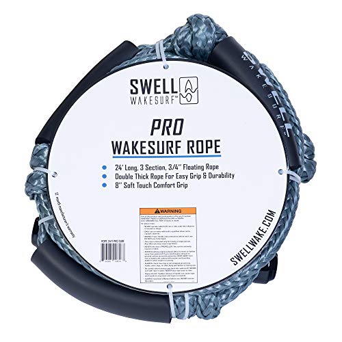 Pro Wakesurf Rope 24' with 3 Removable Sections and Soft Handle - Grey