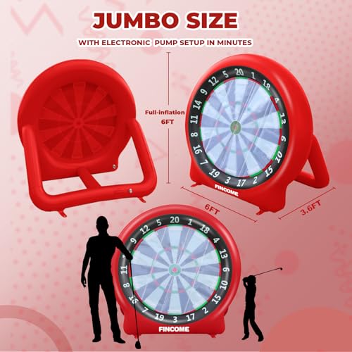 FINCOME Red 6FT Inflatable Multi-Game Dartboard with Soccer & Golf Fun