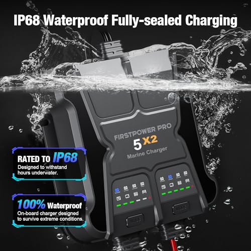 FirstPower Pro 5X2 2-Bank 10A Marine Battery Charger 12V Waterproof Boat Charger