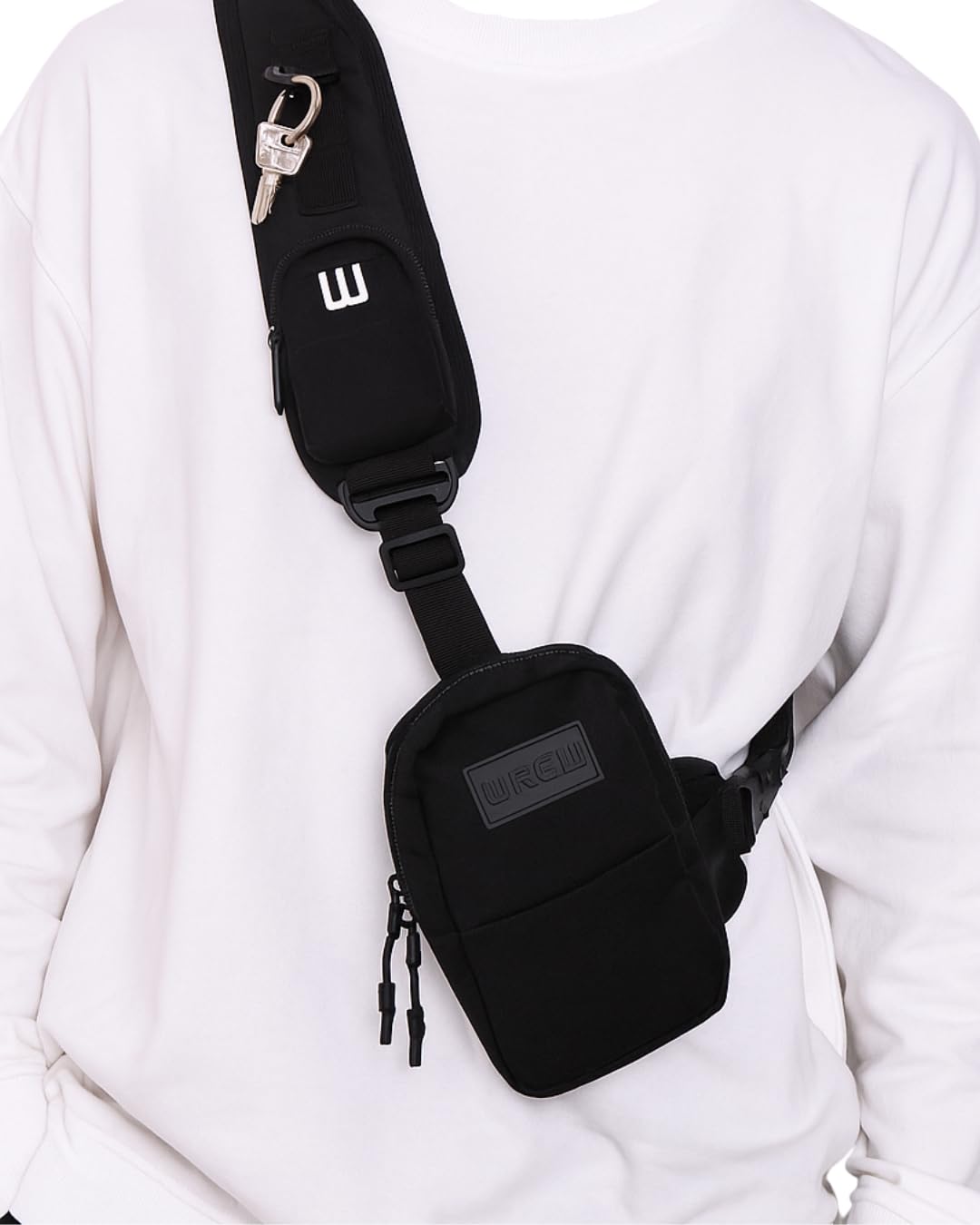 WREW Small Sling Bag for Men-Cross body bag with Shoulder Straps,Mini Sling Crossbody bag for Women-Travel Backpack for Hiking,Daypack Multipurpose Over the Shoulder Chest Bags with Keyholder(Black)
