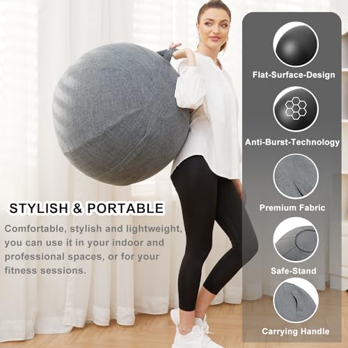 Gray Exercise Ball Chair with Fabric Cover 25in for Home Office & Yoga