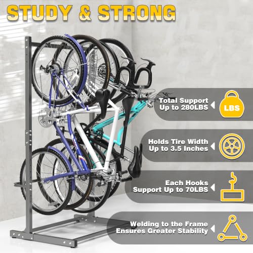 Freestanding Bike Rack for 4 Bikes - Vertical Garage Storage Stand