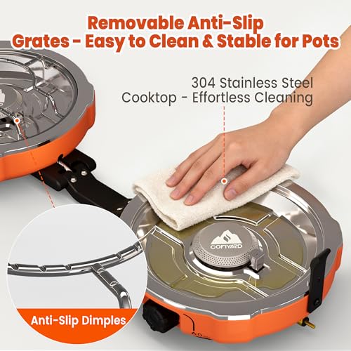 Cofiyard Orange Portable 20,000 BTU Camping Stove with 2 Burners, Folding Design & Carrying Bag