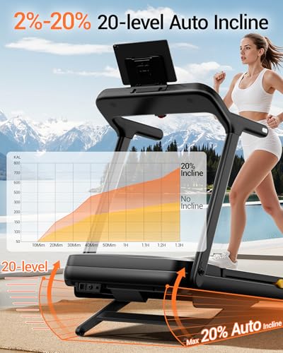 UMAY 400LB Capacity Treadmill with 20% Auto Incline, Black-Orange